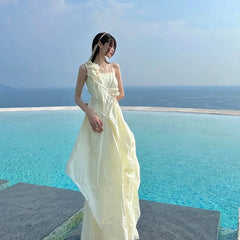 LIZAKOSHT - Long Skirt Tube Top Hollow Asymmetrical Fairy Elegant Cool Pleated Waist 2024 Summer New Mermaid Dress Skirt Holiday Skirt