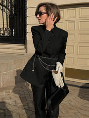 LIZAKOSHT - Casual Jackets Women Lapel Single Breasted Slim Waist Long Sleeves Coats Female 2025 Autumn Chic Fashion Solid Outwears Lady