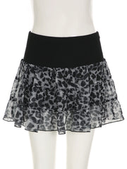 LIZAKOSHT - Y2k Retro Leopard Print Patchwork Mini Skirt Gothic Sexy Low Rise Elastic Waist Skirts Vintage 2000s Streetwear Women