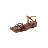 LIZAKOSHT - new summer double buckle women sandals retro low heel narrow band gladiator sandalias mujer dress shoes summer footwear