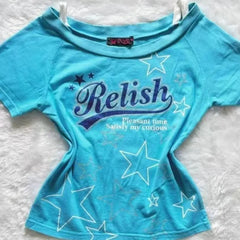 LIZAKOSHT - American Vintage Star Letter Printed Short Sleeve T-shirts Aesthetic Grunge Subcultural Tops & Tees Women Graphic T Shirts