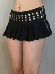 LIZAKOSHT - New Vintage Punk Women Y2k Gothic Harajuku Lolita Skirts Retro Black Summer Trendy Rivet High Elastic Jk Pleated Sexy Skirt