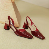 LIZAKOSHT - Patent Leather Chunky Sandals Women Square Toe Pumps Elegant Office Women Shoes Comfort Leisure Fashion High Heels Sandals Women