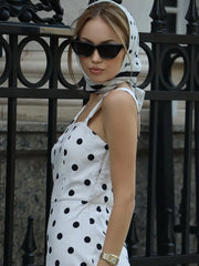 LIZAKOSHT - Straps Dot Dresses For Women Fashion Sexy Streetwear Regular Sleeveless Slash Neck Sheath Mini Vestidos Robes Female Slim Fit