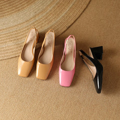 Lizakosht Patent Leather Women Slingbacks Shoes Thick Heels Pumps Square Toe Solid Simple Ladies Sandals Footwear 2024 Spring Plus Size 45