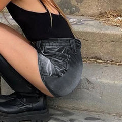 LIZAKOSHT - Streetwear Style Hot Mini Skirt Summer New Retro Wash Water Elastic Denim Low Waist Short Skirt Female