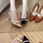 LIZAKOSHT - New lace mesh high heels for women slim heels with a straight strap and a toe cap butterfly bow polka dot single shoes for women
