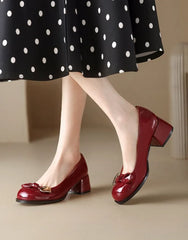 LIZAKOSHT - Shoes for Woman 2024 Square Heels Women's Summer Footwear Loafers Normal Leather Casual Round Toe Red A Elegant Dress Trend Chic