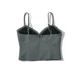 LIZAKOSHT - Sexy Women Lace Patchwork Striped Camis Summer Lady Slim Chic Crop Top Y2K