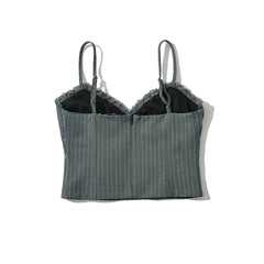 LIZAKOSHT - Sexy Women Lace Patchwork Striped Camis Summer Lady Slim Chic Crop Top Y2K