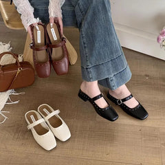 LIZAKOSHT - British Style Mule Slippers Women Flat Heel Shoes Brand Rivet Slide Casual Loafer Casual Flip Flops Female Outdoor Slipper Muje