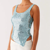 LIZAKOSHT - Women's Sparkly Sequins Tank Top Sleeveless Shiny Glitter Cami Top Slim Fit Vest Sexy Night Out Crop Top Streetwear