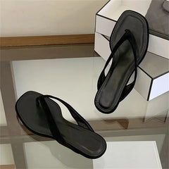 LIZAKOSHT - Women Flip Flops Flat Sandals Summer New Square Toe Suede Slippers Casual Beach Slides Fashion Ladies Non-slip Shoe