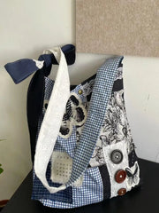 LIZAKOSHT - New Niche Design Butterfly Plaid Splicing Bucket Cloth Bags Causal Versatile Single Shoulder Crossbody Bag