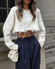 LIZAKOSHT - Commuter Style Casual Fashion High Waist Straight Leg Wide Leg Pants Women's Autumn/Winter New Style navy blue Striped trousers