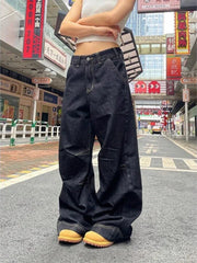 LIZAKOSHT  -  American Vintage Loose Jeans Women High Street Lazy Harajuku Y2K Wide Leg Pants Fashion Black Casual Chic Denim Trousers