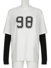 LIZAKOSHT - Casual Solid Patchwork T Shirt Basic Loose O-Neck Long Sleeve Tees Women Autumn Spring Fashion Streetwear Ladies