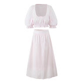 LIZAKOSHT - Summer French Elegant Short Sleeve Slim Waist 2 Pieces Long High Waist Skirt Suit Korean Fashion Casual 2 Piece Set