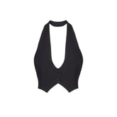 LIZAKOSHT - Summer New Women's Backless Neck Hanging Vest Solid Color Lace Up Hot Girl Sleeveless Tanks Top Female Fashion Camis