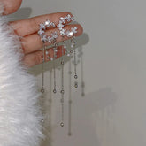 Lizakosht Korea Fashion Zirconia Moon C-shaped Pearl Tassel Clips Earrings For Women Luxury Ear Cuff Pendientes Party Jewelry