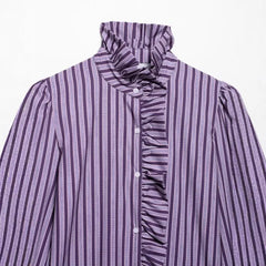 LIZAKOSHT  -  Women Vintage Ruffles Shirt Blouse Spring New Women Fashion Simple Casual Long Sleeve Shirt with Wood Ear Blouse Female Tops