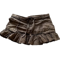 LIZAKOSHT - Y2k Euramerican Vintage Turn Down Lace Up Fashion Skirt Harajuku Gothic High Street Ruffle Edge Jupe Spice Girl Punk Skirts