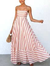 LIZAKOSHT - Elegant Sleeveless Off Shoulder Pleat Party Dress Summer New Lady High Waist Swing Maxi Dress Casual Stripe Printed Halter Dress