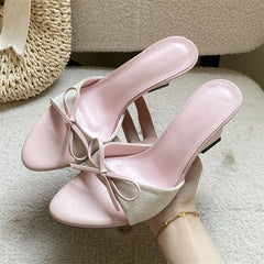 LIZAKOSHT - Sexy Elegant Wedges High Heels Open Toe Women Slippers Fashion Butterfly-kont Banquet Party Slide Shoes