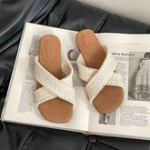 LIZAKOSHT - Summer Women Fashion Weave Cross Slippers Casual Comfort Wedges Heel Beach Vacation Slides Shoes