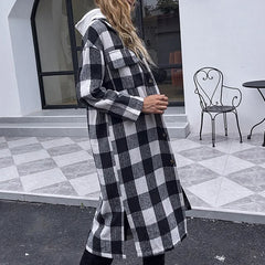 LIZAKOSHT -  Women's Slim Long-sleeved Ladies Overcoat Jacket Autumn and Winter Fashion New Lapel Black and White Plaid Windbreaker