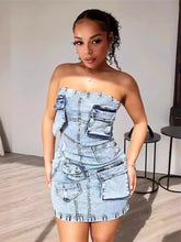 LIZAKOSHT - Summer Y2k Streetwear Denim Strapless Bodycon Mini Dress Midnight Clubwear For Woman 2024 Sexy Backless Zipper Short Dress