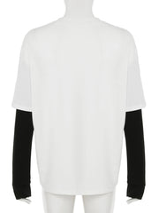 LIZAKOSHT - Casual Solid Patchwork T Shirt Basic Loose O-Neck Long Sleeve Tees Women Autumn Spring Fashion Streetwear Ladies