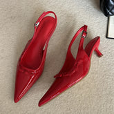 LIZAKOSHT - Spring Brown Fashion Slingbacks Thin Low Heels Elegant Butterfly-knot Buckle Strap Woman Pumps Party Wedding Shoe