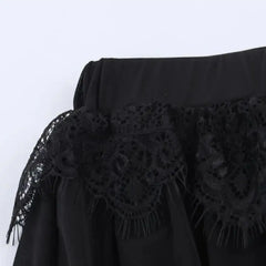 LIZAKOSHT - Spring Summer Black Chiffon Lantern Pants Women Spliced Lace Elastic Waist Ruffles Cuff Long Loose Trousers Full Length Bottom