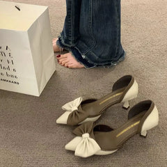 LIZAKOSHT - Ladies Shoes Pointed Toe Footwear Leather Summer Stiletto Sandals for Women Closed Beige Vintage Thin Heels Vip H Shoe F Or