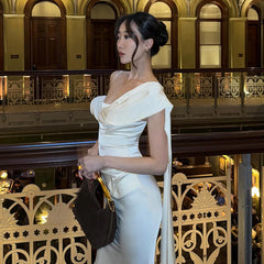 LIZAKOSHT - Summer Elegant Ribbon Sling Long Dress Women Chic 3D Flower Sleeveless Backless Fishtail Slim Maxi Robe 2025 Evening Party Dress