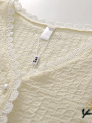 LIZAKOSHT - Sweet Girl French Embroidery V-neck Short-sleeved Shirts Women's Spliced Lace Edged Casual Slimming Age-reducing Blouse Tops