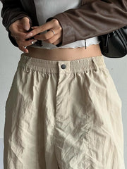 LIZAKOSHT - Cargos Style Basic Quick-drying Woven Pants Women Streetwear Harajuku Pockets Baggy Wide Leg Trousers Y2k Casual
