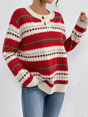 LIZAKOSHT - Autumn and winter women's round collar Christmas vintage red pull-over loose lazy wind knitted long-sleeved sweater