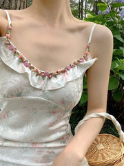 LIZAKOSHT - Women Summer Sleeveless French Retro Dress Female Elegant Floral V-neck Sexy Midi Holiday Dress Femme Party Vestido