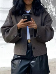 LIZAKOSHT - Vintage Coats Women Fashion Streetwear Long Sleeve Jackets New Autumn Winter Solid Loose Button Turn Down Collar Jackets