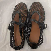 LIZAKOSHT - Summer Fashion Designer Rhinestones Round Toe Mary Janes Women Flat Mesh Sandals Buckle Strap Comfortable Outdoor Dress Shoes