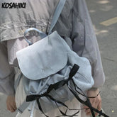 LIZAKOSHT - Casual Simple Nylon Bow Pleated Backpacks Women Students Casual Schoolbags Sweet Y2k Aesthetic Girls Bags Trendy Chic Backpack