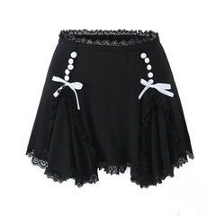 LIZAKOSHT - Sweet Women Lace Trim Bow A-line Mini Skirt Ladies Low Waist Summer Skirts With Underwear