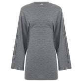 LIZAKOSHT - Simple O Neck Long Sleeve Solid Color Ladies Casual Mini Dress Women 2026 Autumn Party Club High Waist Vestidos Ladies