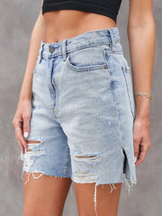 LIZAKOSHT - New Cycling Denim Shorts Woman Fashion High Waist Hole Five-Point Shorts Washed Summer Thin Short Jeans Female Pants