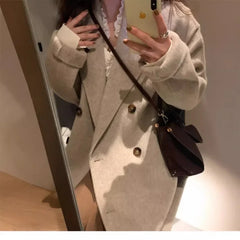 LIZAKOSHT  -  new Women Wool Blend Coat Solid Mid Long Woolen Blazer Thick Warm Blouse Women's Overcoat Office Lady Tops Autumn Winter