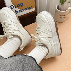 LIZAKOSHT New White Sneakers for Women Thick Bottom Platform Flats Sport Shoes Female Winter Keep Warm Shoes Casual White Vulcanized