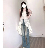 LIZAKOSHT - White Ruffled Shirt Camis Dress Sexy Vestidos De Mujer Irregular Robe Femme Summer New Y2k Dresses Slim