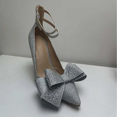 LIZAKOSHT - Butterfly Knot Pointed Toe Rhinestone Bling Women Pumps Crystal Solid Color Buckle Strap Sandals Fashion Western Female Shoes